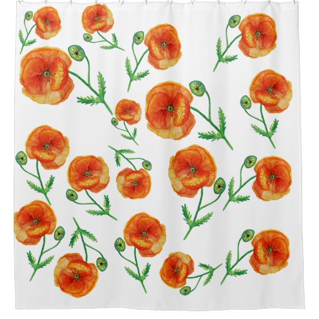 Mohnblumen Blume Wasserfarbene Art Dusche Vorhang (Vorderseite)