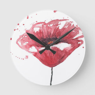 Mohnblumen-Blume, Watercolor Runde Wanduhr