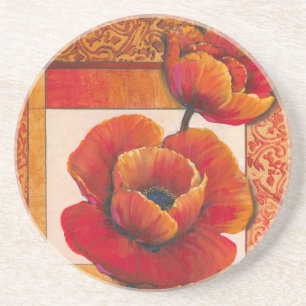 Mohnblumen-Blumen auf TAN und orange Hintergrund Getränkeuntersetzer