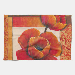 Mohnblumen-Blumen auf TAN und orange Hintergrund Küchentuch