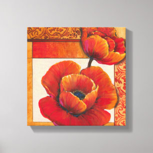 Mohnblumen-Blumen auf TAN und orange Hintergrund Leinwanddruck