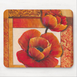 Mohnblumen-Blumen auf TAN und orange Hintergrund Mousepad