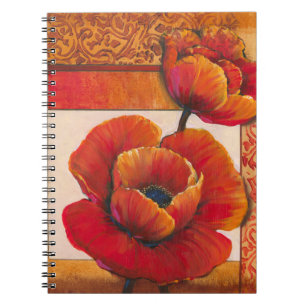 Mohnblumen-Blumen auf TAN und orange Hintergrund Notizblock