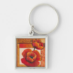 Mohnblumen-Blumen auf TAN und orange Hintergrund Schlüsselanhänger