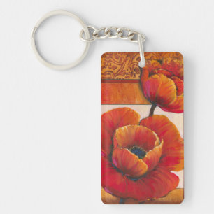 Mohnblumen-Blumen auf TAN und orange Hintergrund Schlüsselanhänger