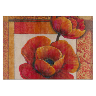 Mohnblumen-Blumen auf TAN und orange Hintergrund Schneidebrett