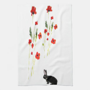 Mohnblumen-Blumen-Häschen-Kaninchen Handtuch