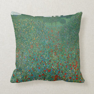 Mohnblumen-Feld durch Gustav Klimt Kissen