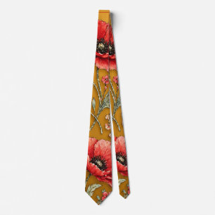 Mohnblumen-fleur goldenes Design Krawatte