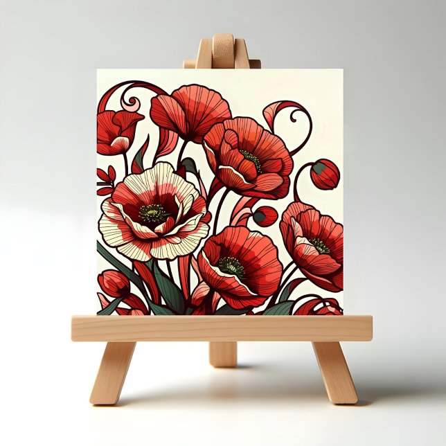 Mohnblumen Fliese (Illustration of Poppies displayed on an easel.)