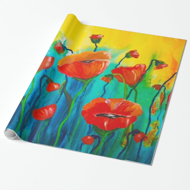 Mohnblumen Geschenkpapier (Ungerollt)