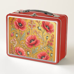 Mohnblumen goldenes Design  Metall Brotdose