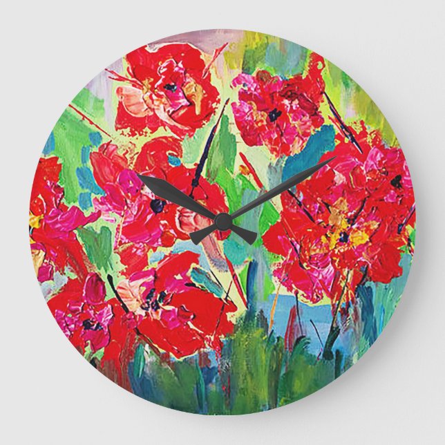Mohnblumen Große Wanduhr (Vorderseite)