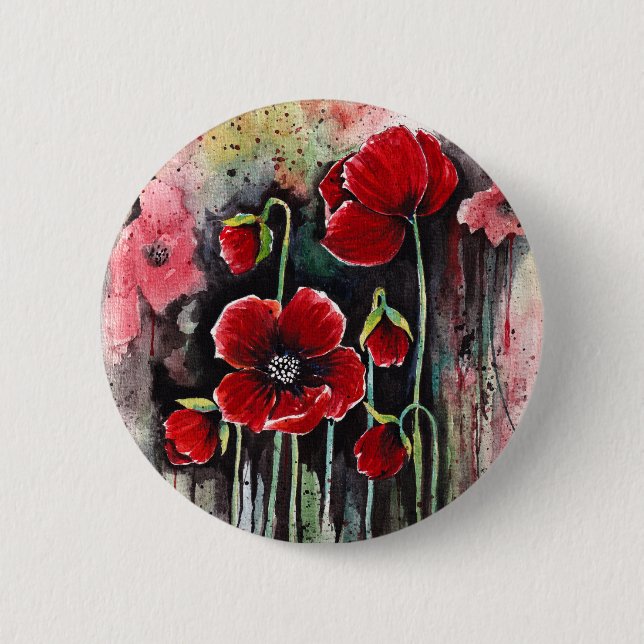 Mohnblumen in Aquarellen Button (Vorderseite)