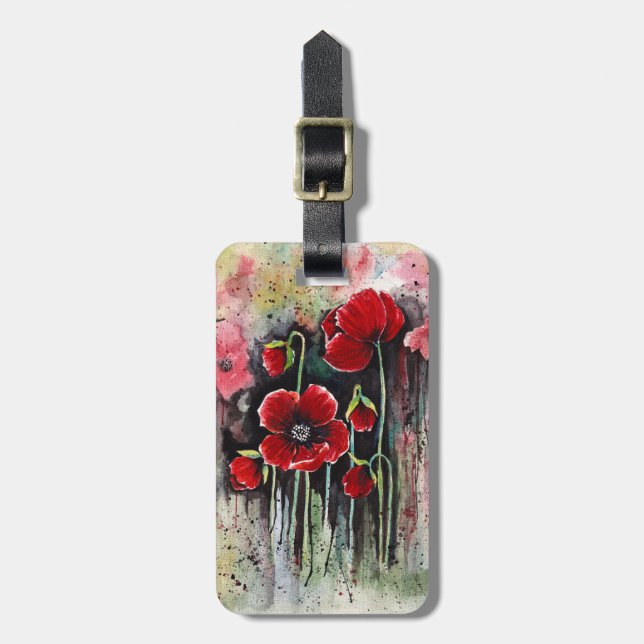 Mohnblumen in Aquarellen Gepäckanhänger (Vorderseite vertikal)