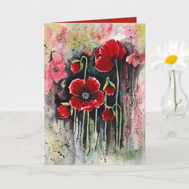 Mohnblumen in Aquarellen Karte (Kleine Pflanze)