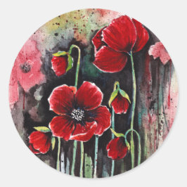 Mohnblumen in Aquarellen Runder Aufkleber