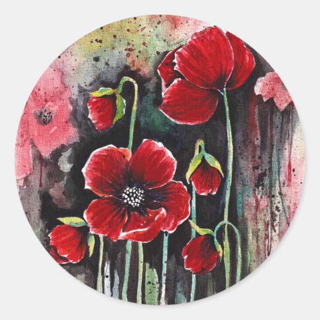 Mohnblumen in Aquarellen Runder Aufkleber (Vorderseite)