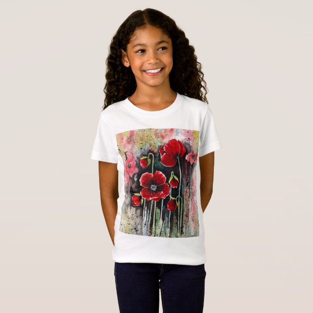 Mohnblumen in Aquarellen T-Shirt (Vorne ganz)