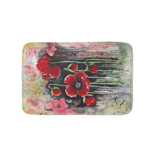 Mohnblumen in Aquarellmatte Badematte