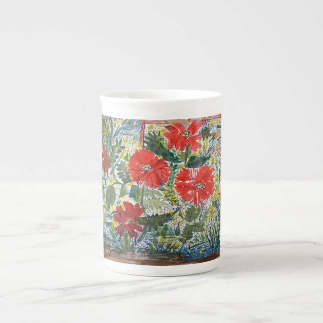 Mohnblumen - Knochen-China-Tasse Prozellantasse (Vorderseite)