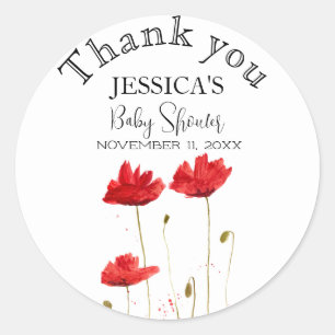 Mohnblumen Mohn Baby Shower Wildblumen Mädchen Runder Aufkleber