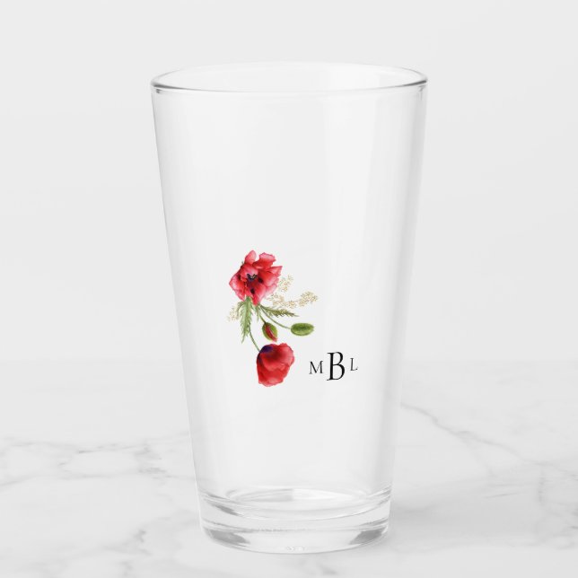 Mohnblumen-Monogramm-Hochzeit Glas (Vorderseite)