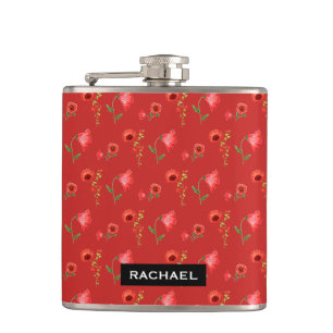 Mohnblumen Muster Personalised Flachmann
