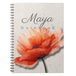 Mohnblumen-Notizbuch Name | Rotes Blumen Journal Notizblock