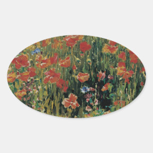 Mohnblumen Ovaler Aufkleber