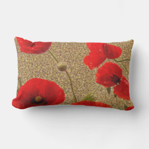 Mohnblumen Rot Gold Glitter Golden Rustikal Kissen Für Draußen