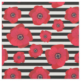 Mohnblumen u. schwarze Streifen - nahtloses Muster Stoff