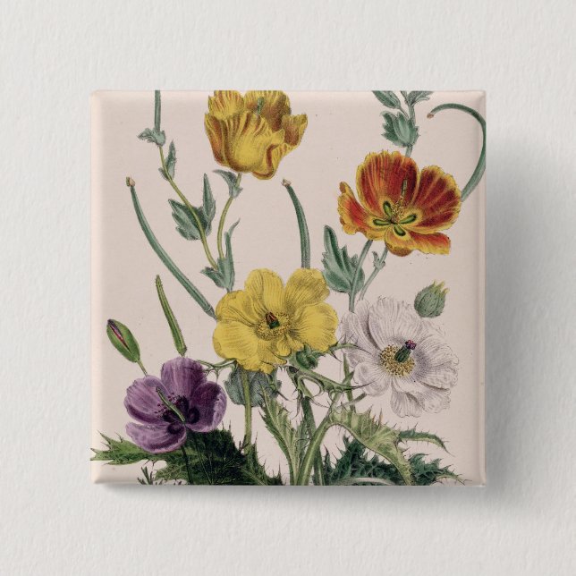 Mohnblumen und Anemonen Button (Vorderseite)