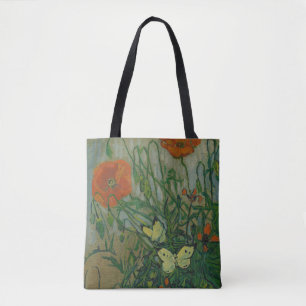 Mohnblumen und Schmetterlinge von Vincent Van Gogh Tasche