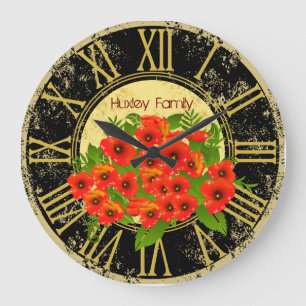 Mohnblumen Vintage-Wanduhr Große Wanduhr