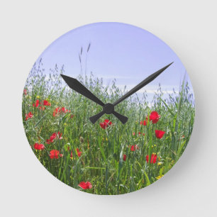 Mohnblumen-Wiesen-Uhr Runde Wanduhr