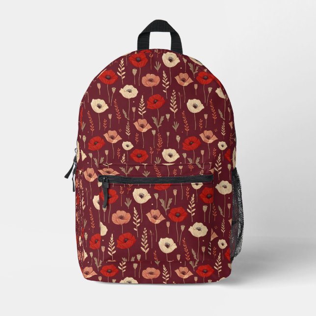 Mohnblumenmuster Bedruckter Rucksack (Vorderseite)