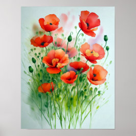 Mohnblumenwiese, Aquarell - Poster