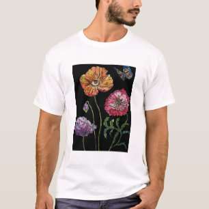 Mohnblüte auf Schwarz-Wasserfarben-Malerei T-Shirt