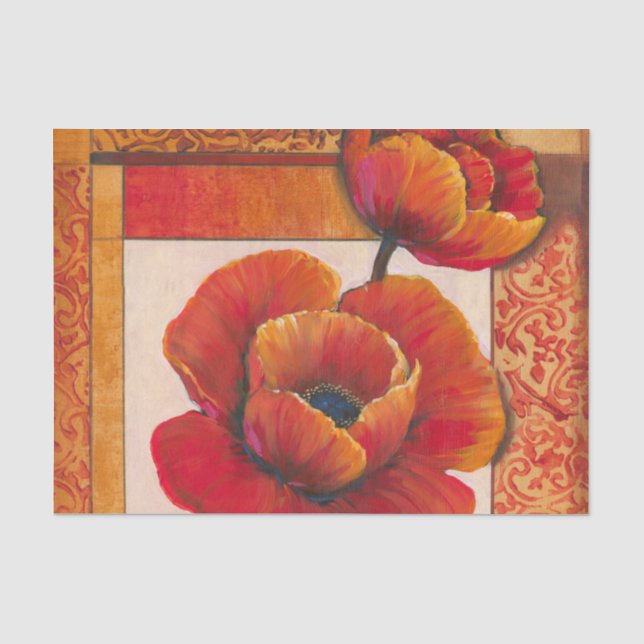 Mohnblüte auf Tan und Orange Hintergrund Seidenpapier (Vorderseite)