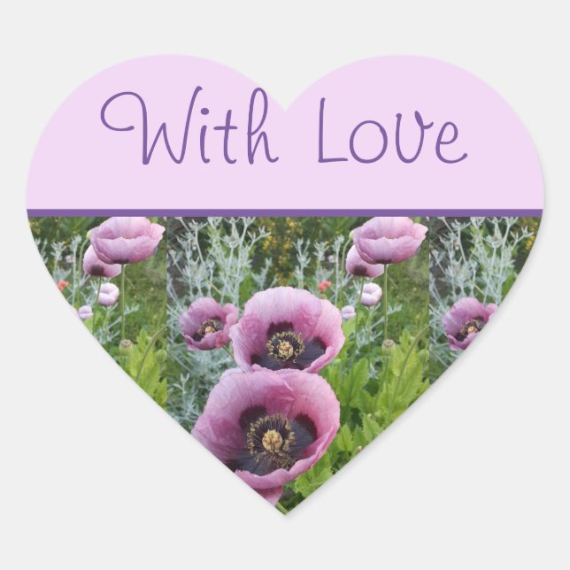 Mohnblüte Lila rosa Blume mit Liebe Aufkleber (Vorderseite)