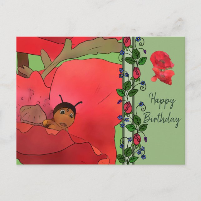 Mohnblüte mit Käfer Postkarte (Vorderseite)