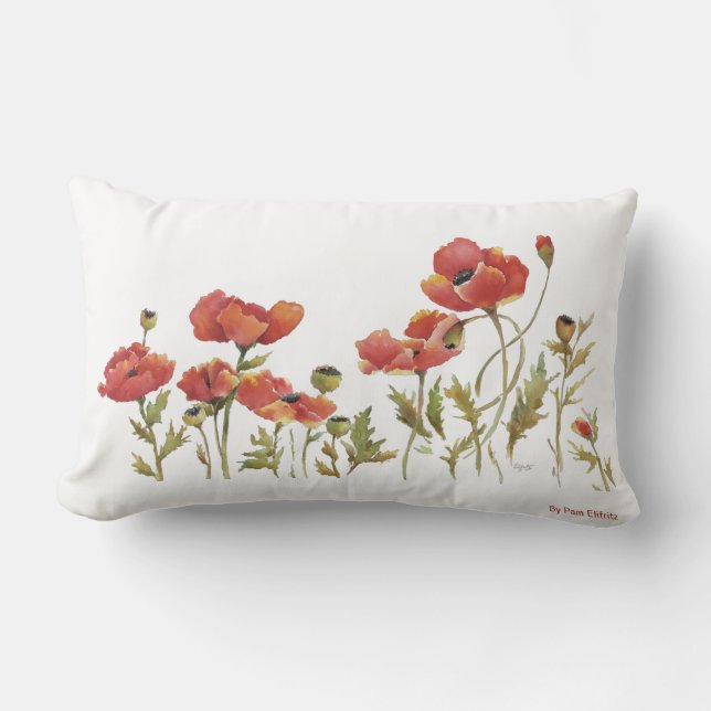 Mohnblüte, rote Blume, die in Aquarell tanzen Lendenkissen (Vorderseite)