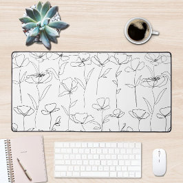 Mohnblüte Schwarz-Weiß-Minimalistische Wildblume Schreibtischunterlage