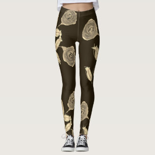 Mohnblüten in Taupe auf Schokolade Leggings