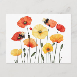 Mohnblüten mit Niedlichen Hummeln Postkarte