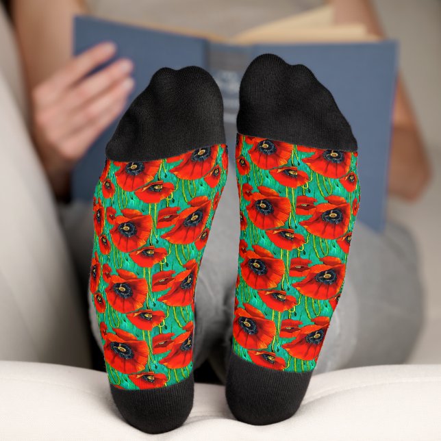 Mohnblütenerinnerung an den Tag der Mohnblume naht Socken (Unterseite)