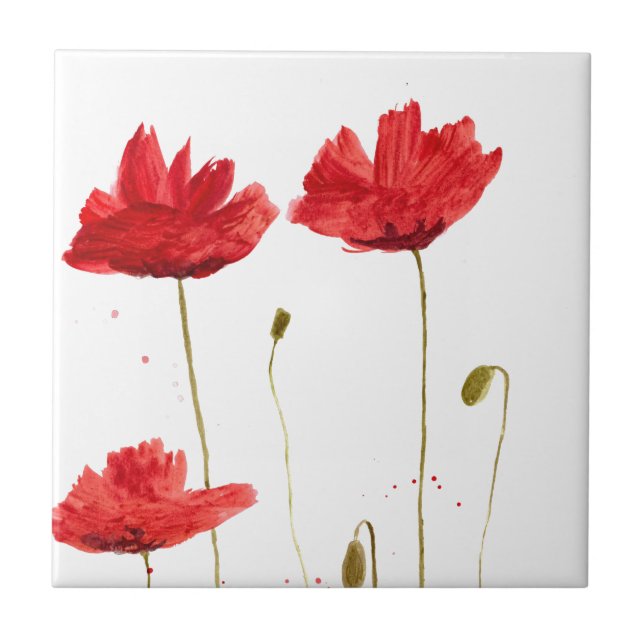 Mohnblütenmohn Blume rustikal Fliese (Vorderseite)