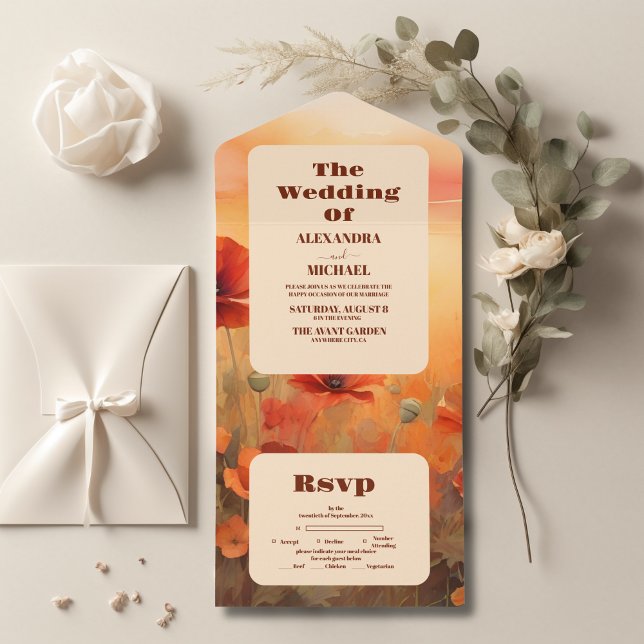 Mohnblütenmohn-Minimalistische moderne Hochzeit All In One Einladung (Von Creator hochgeladen)