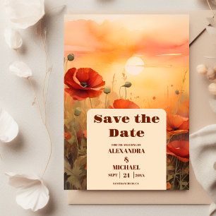Mohnblütenmohn-Minimalistische moderne Hochzeit Save The Date